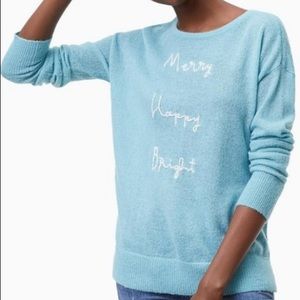 LOFT “Merry Happy Bright” sweater in blue